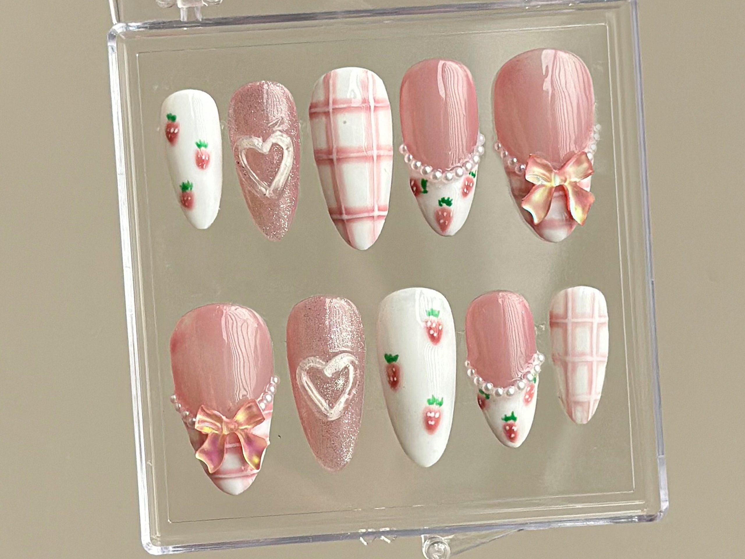 Pink Strawberry Heart Press On Nails