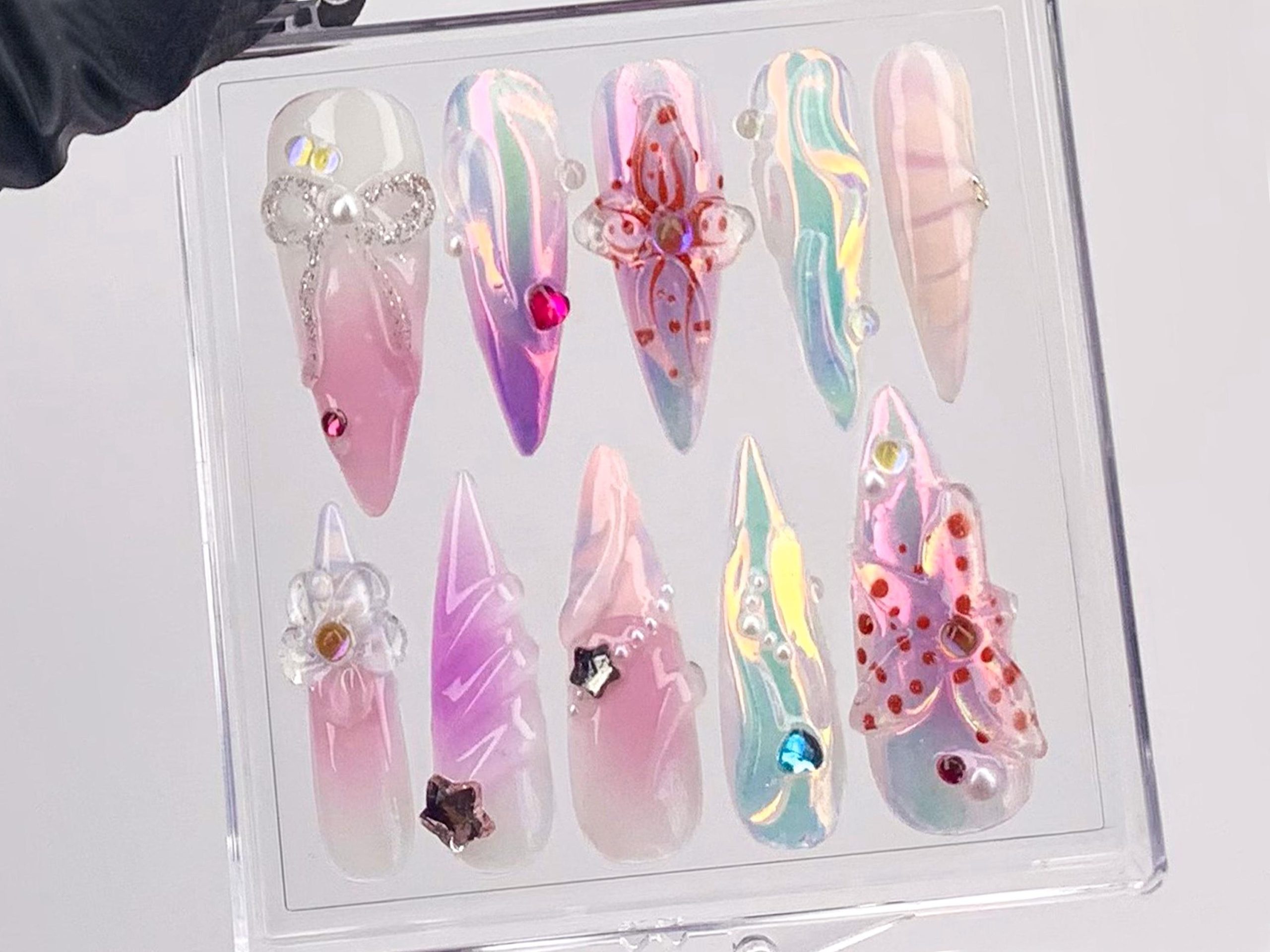 Crystal Bow 3D Press On Nails