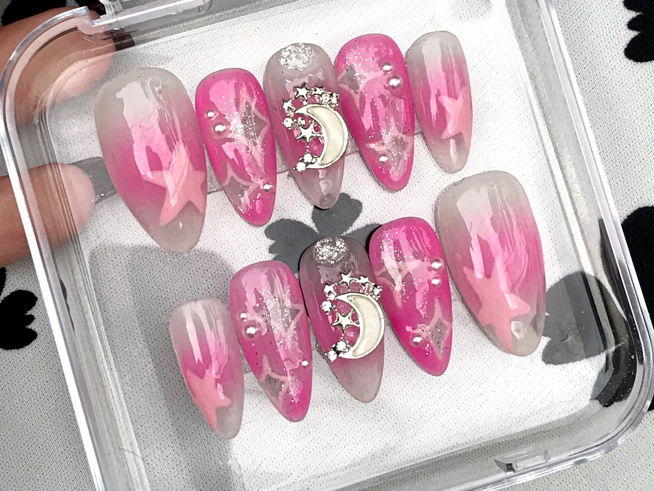 Moonlight Starry Pink Press On Nails